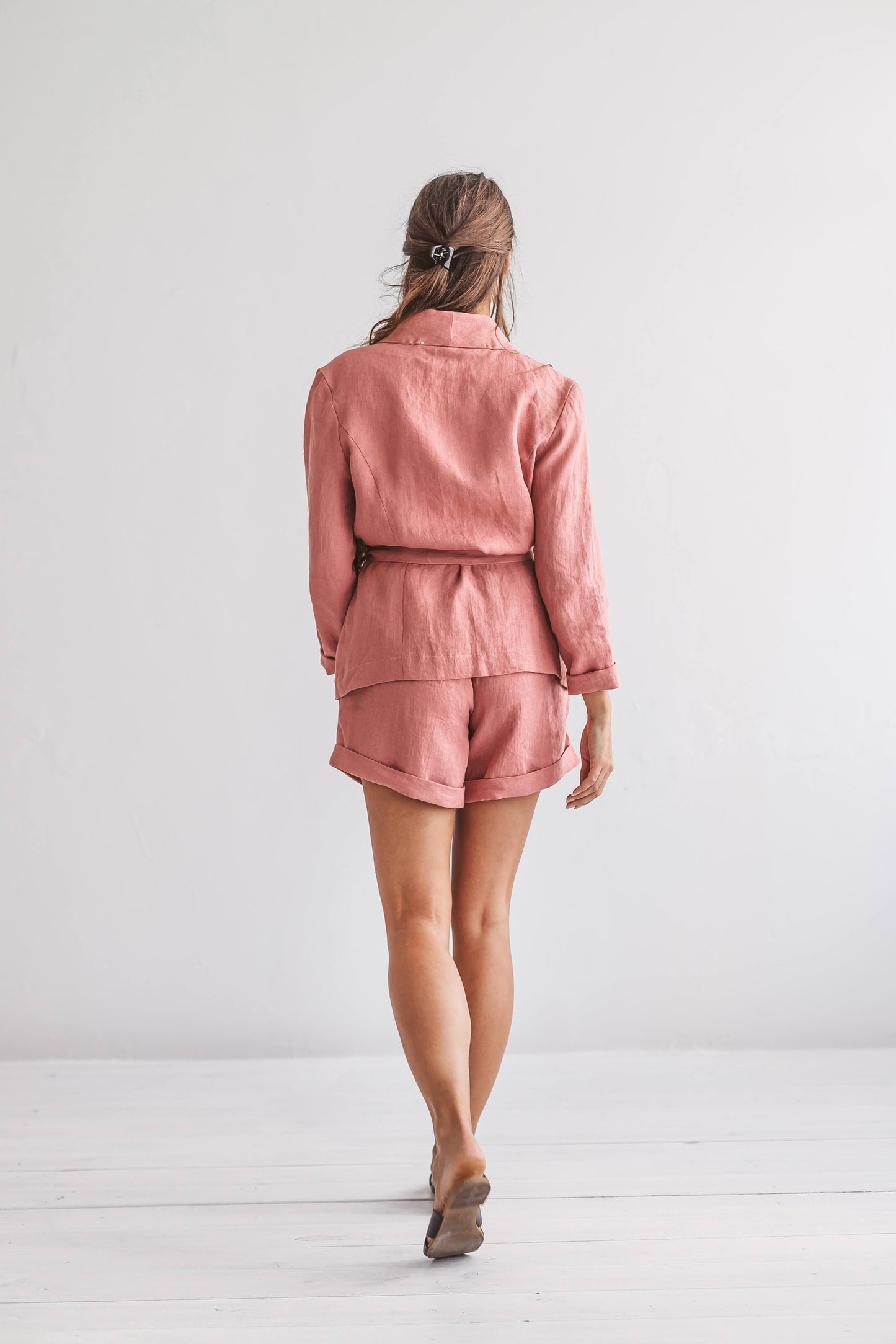 AMBER linen jacket dusty rose back view handmade linen jacket slow fashion