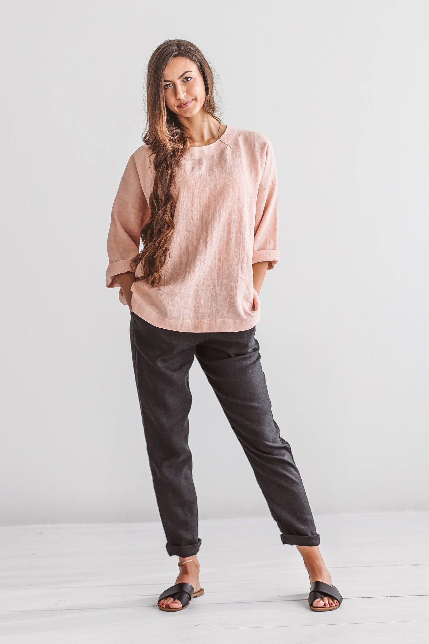 Camilla linen top back view studio minimalist design