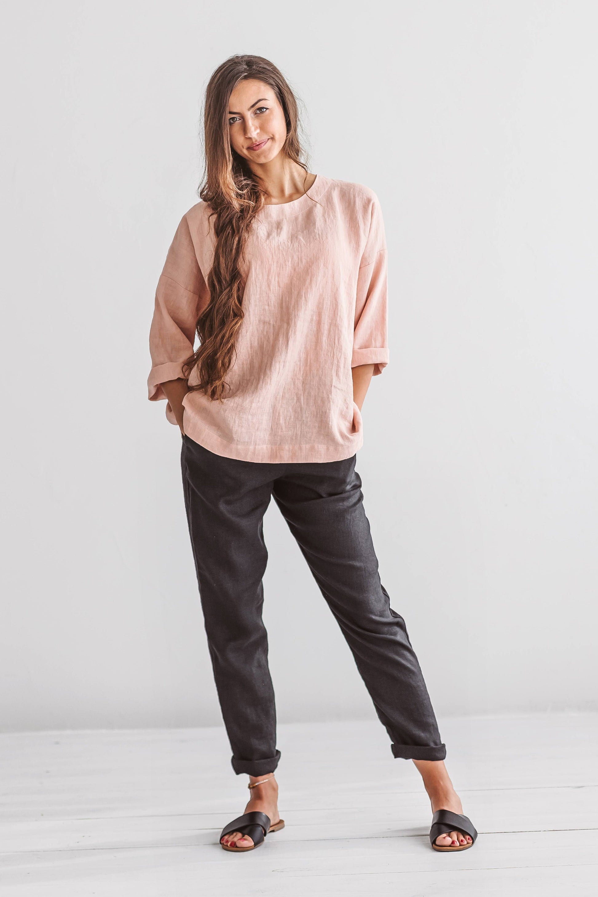Camilla linen top back view studio minimalist design