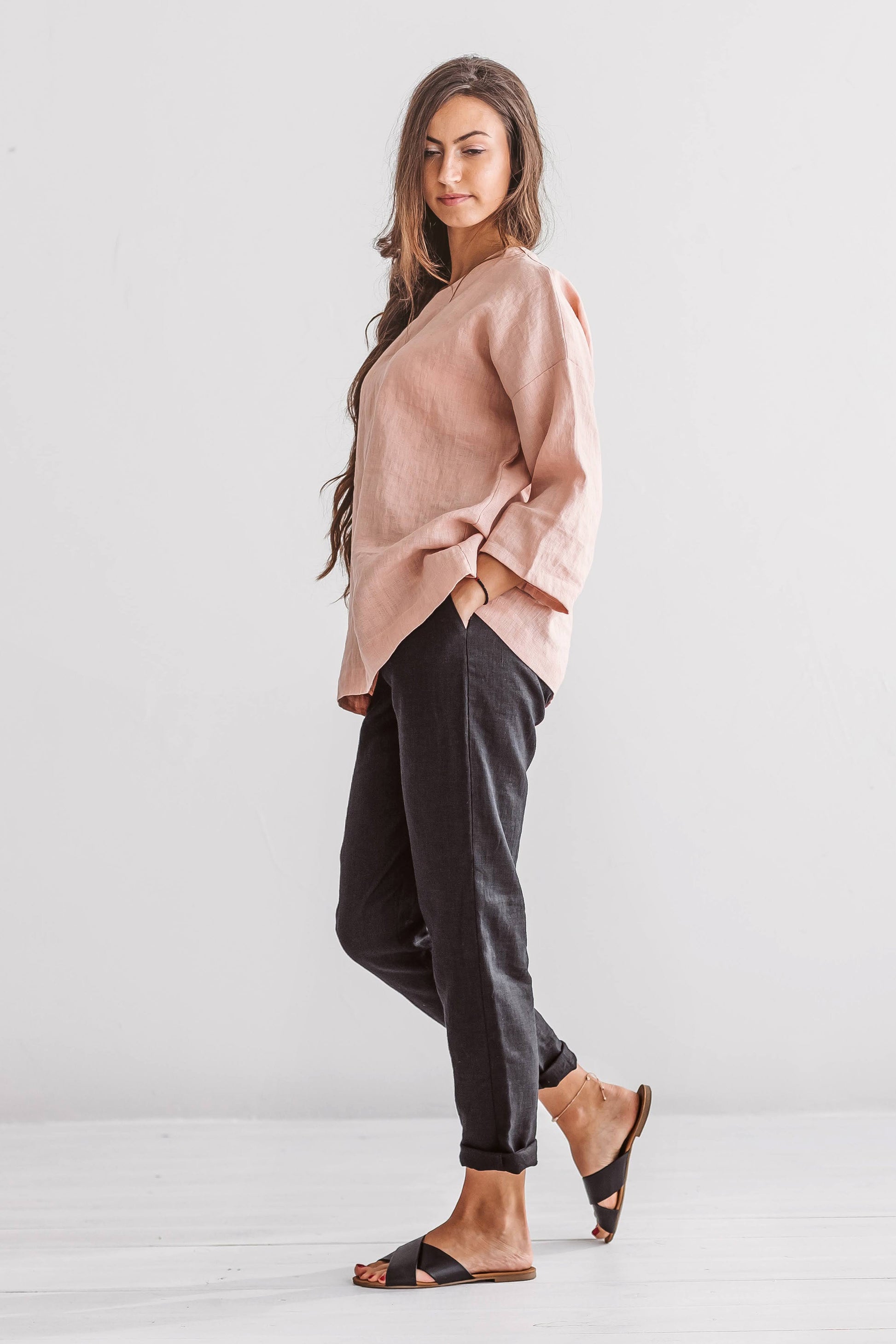 Camilla linen top front studio view relaxed minimalist silhouette