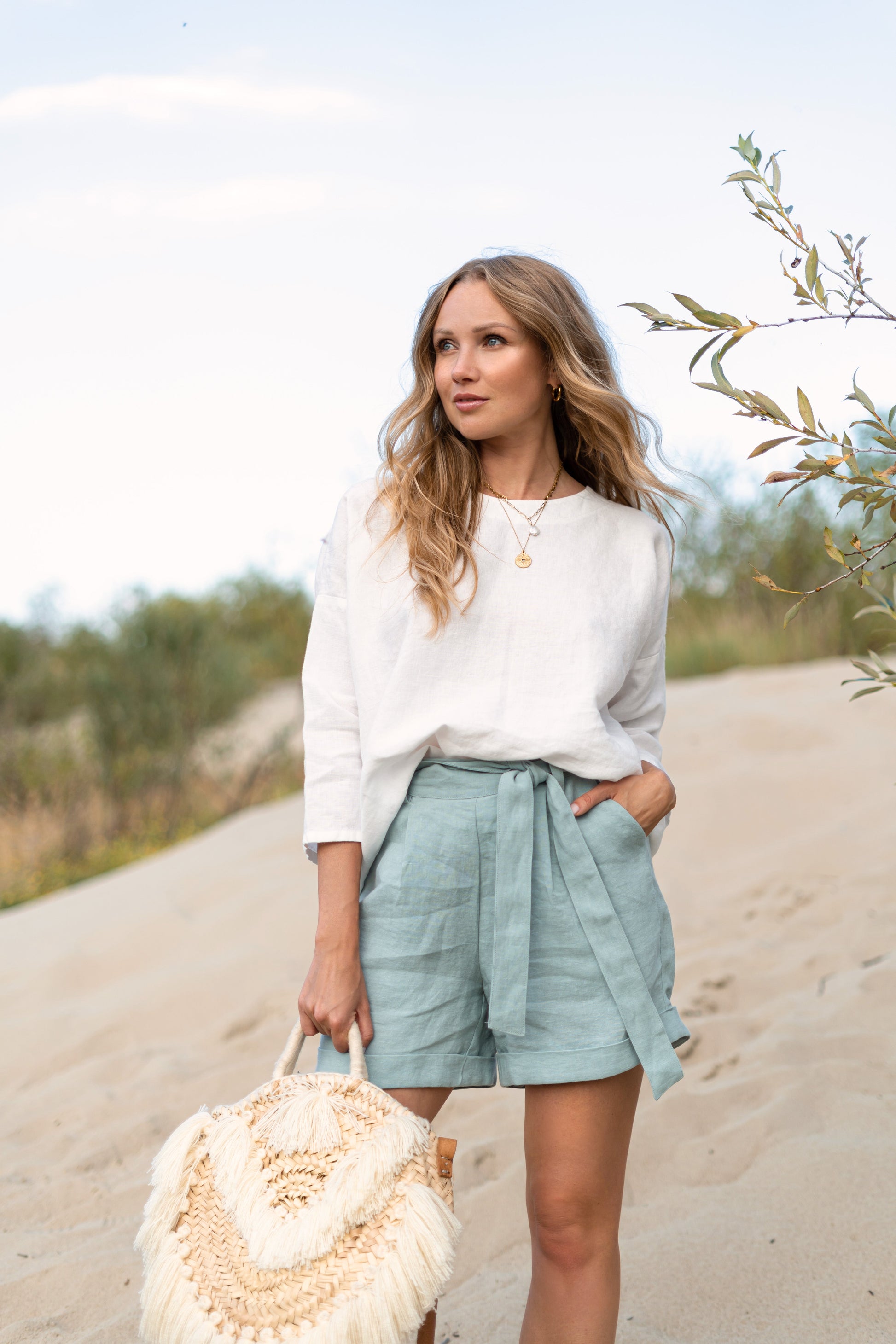 Camilla linen top front view outdoor light breathable design handmade linen top slow fashion