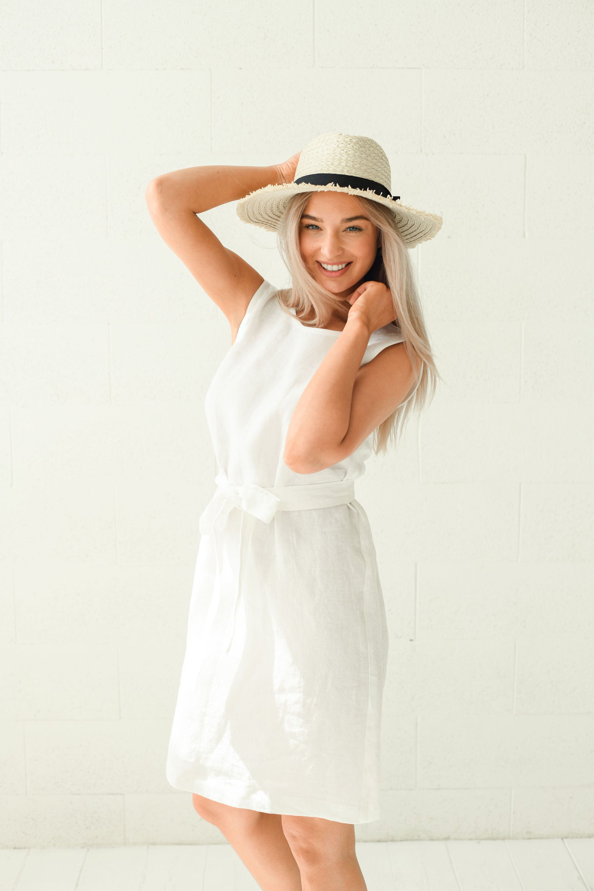 Daniela linen dress natural light view handmade linen dress slow fashion