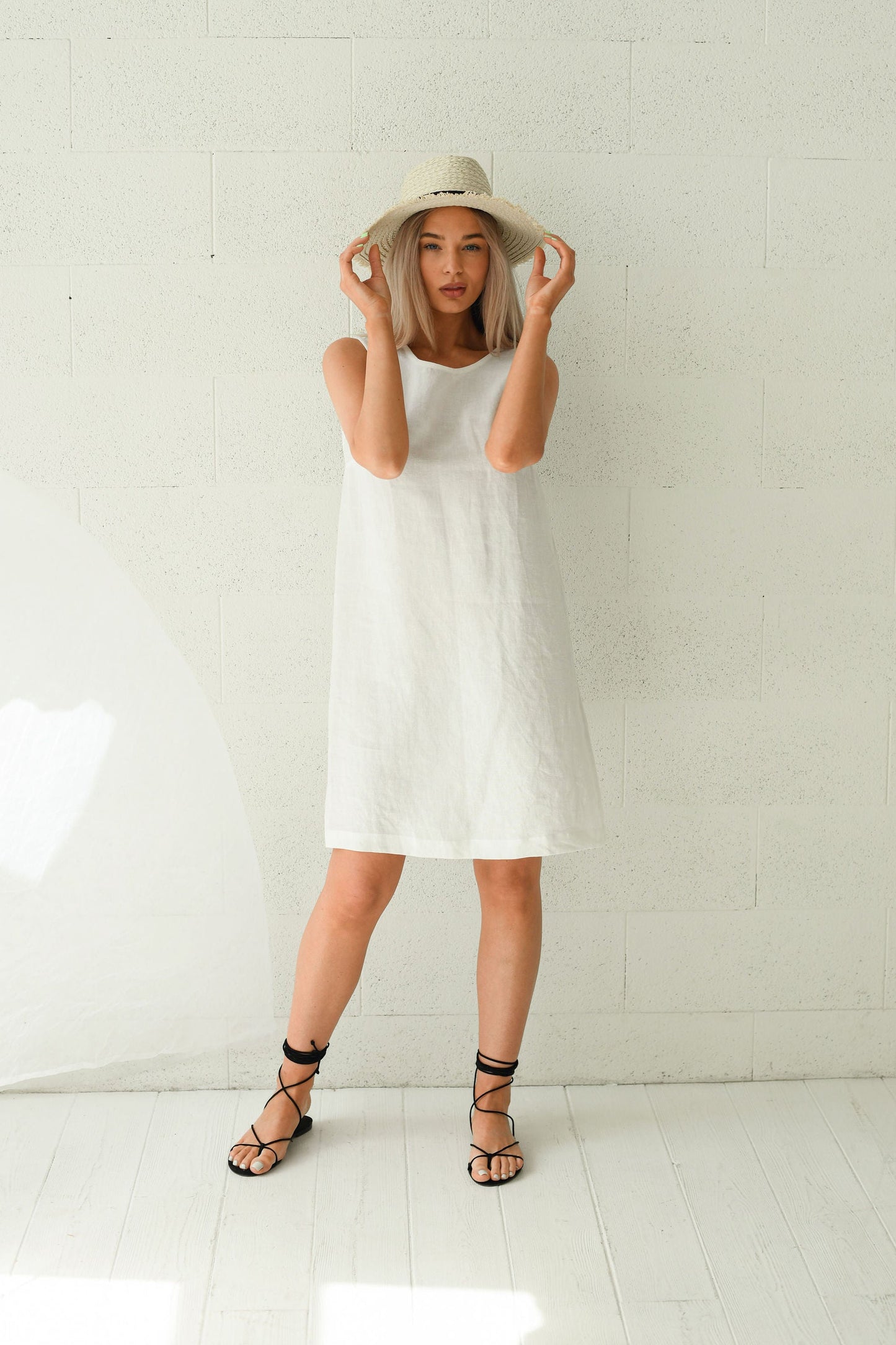 Daniela linen dress front full view handmade linen dress slow fashion