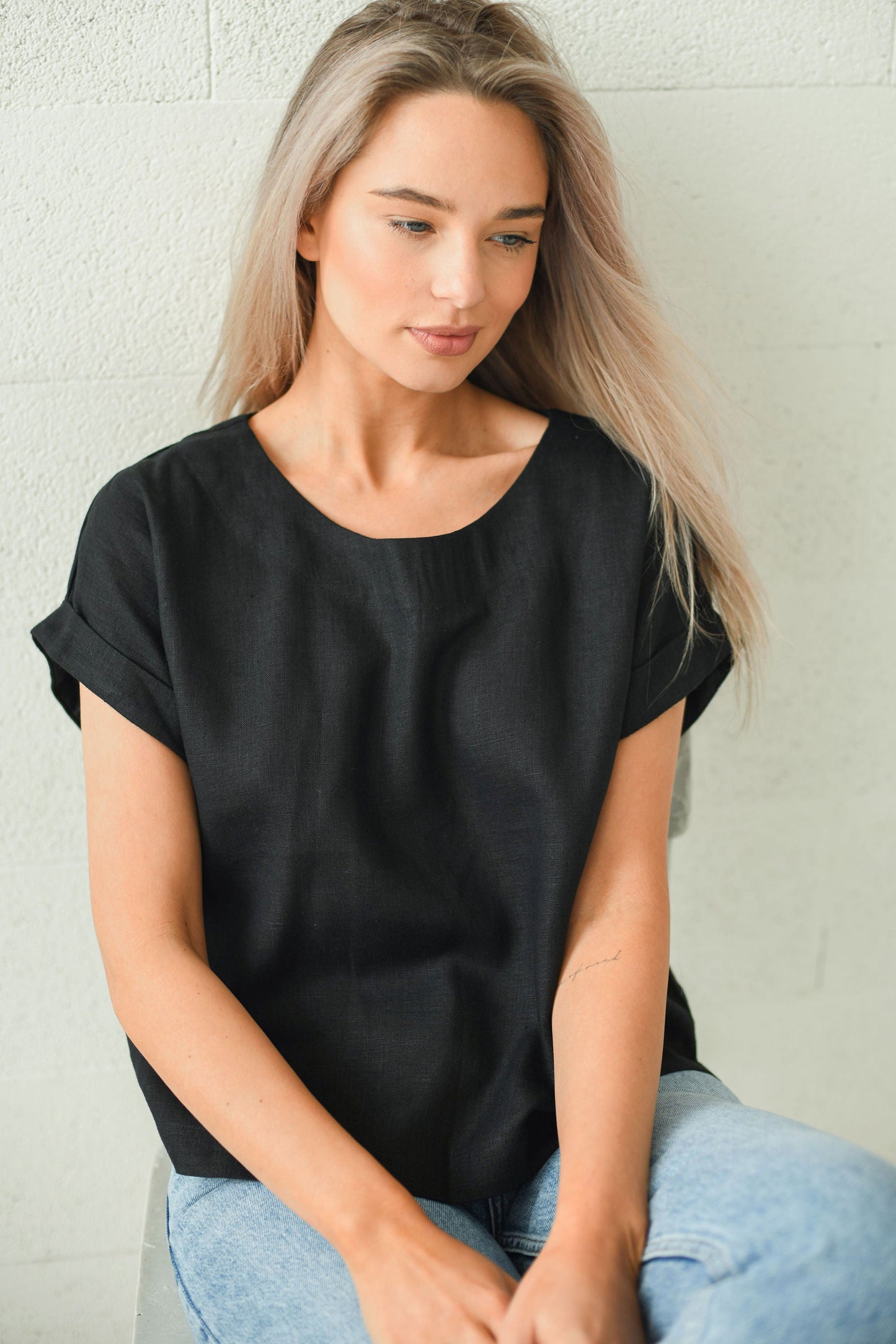 Debra linen top detail close handmade linen top slow fashion