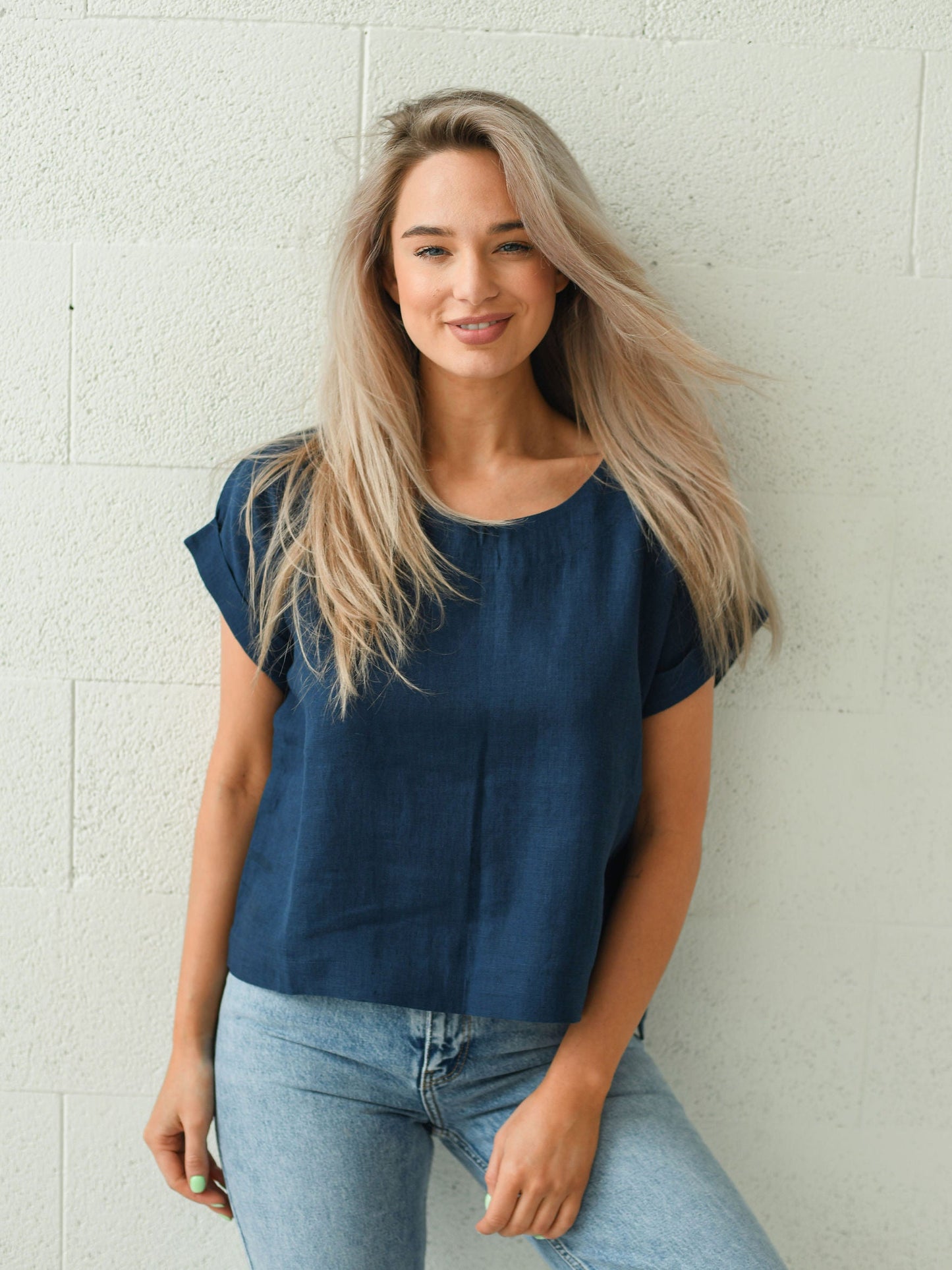 Debra linen top front look styled handmade linen top slow fashion