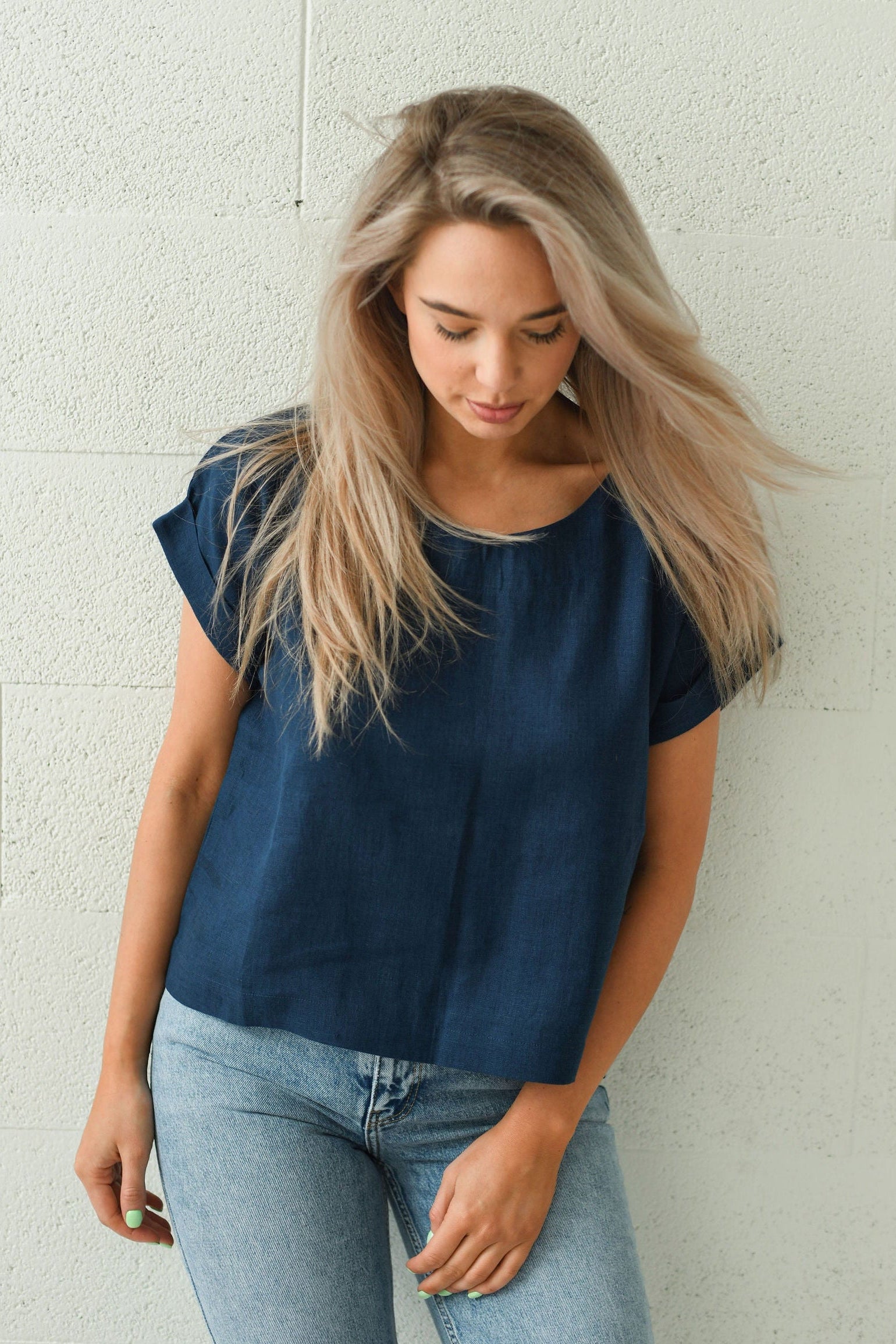 Debra linen top back view studio handmade linen top slow fashion