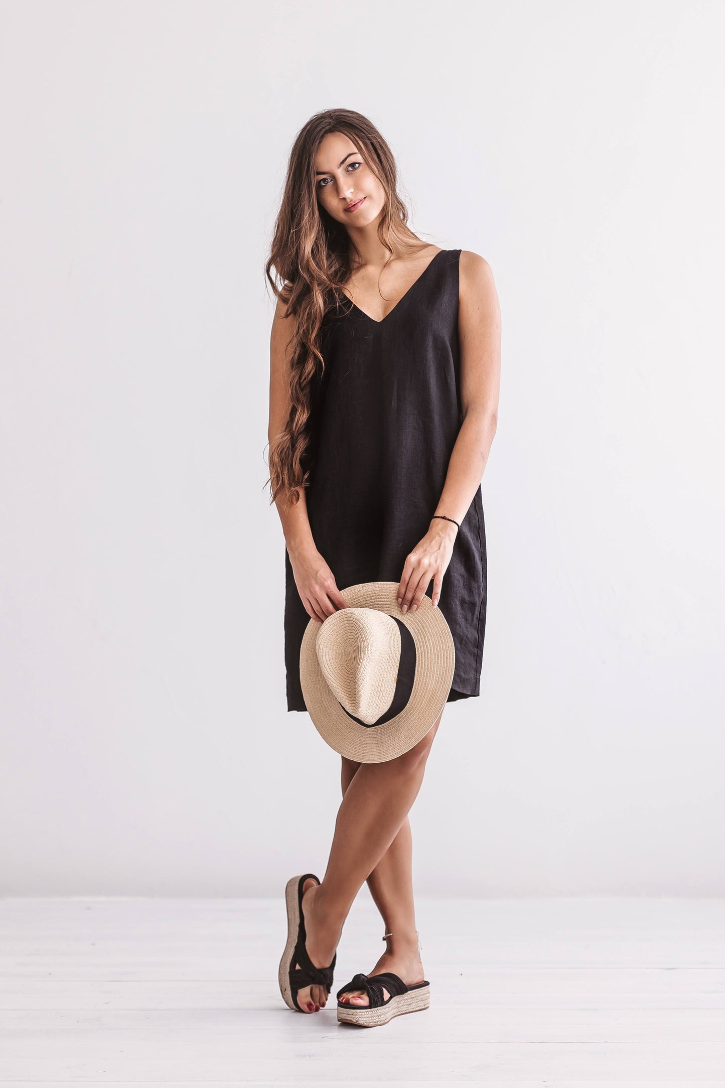 Ella linen dress detail view handmade linen dress slow fashion