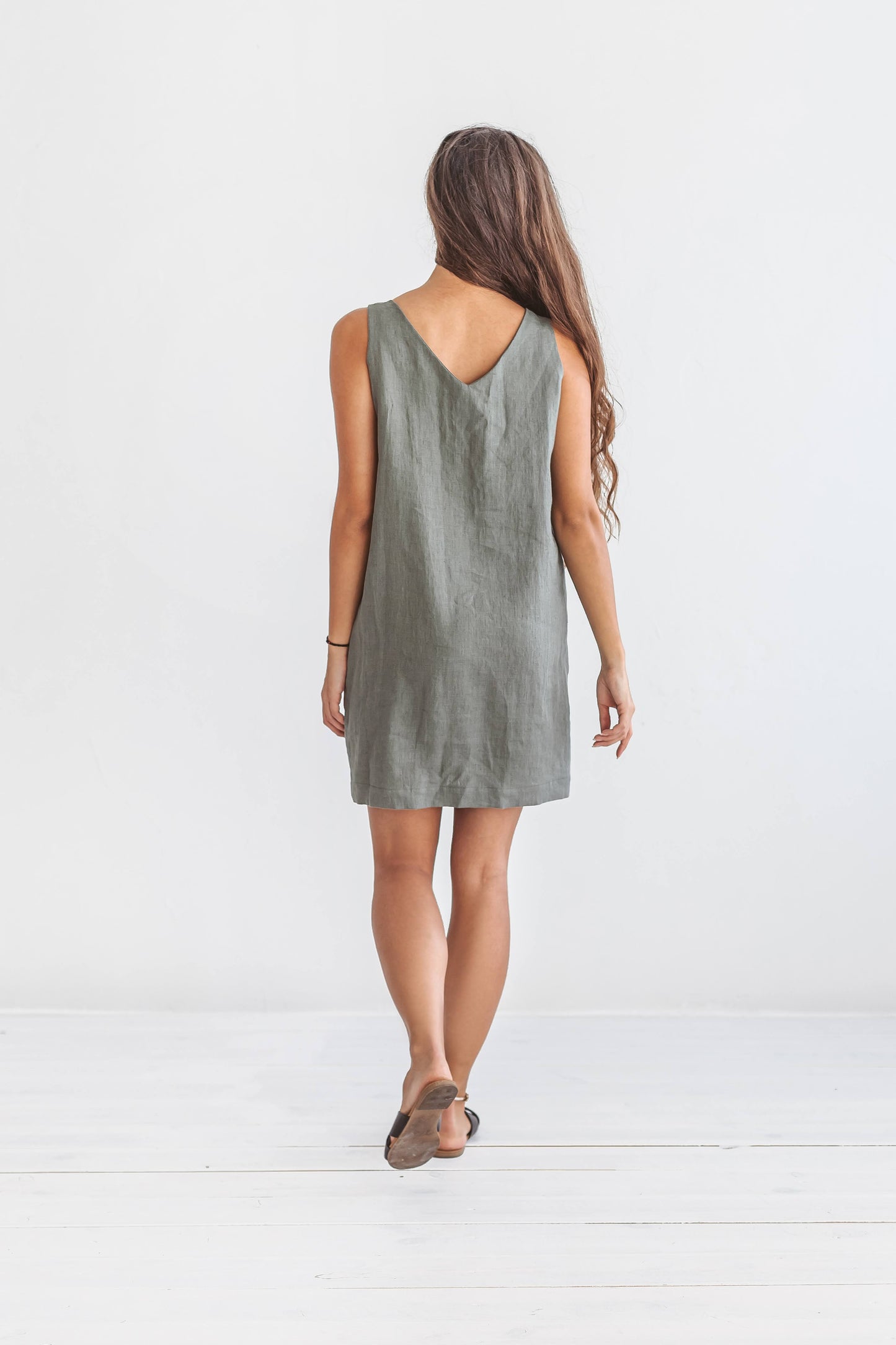 Ella linen dress side view handmade linen dress slow fashion