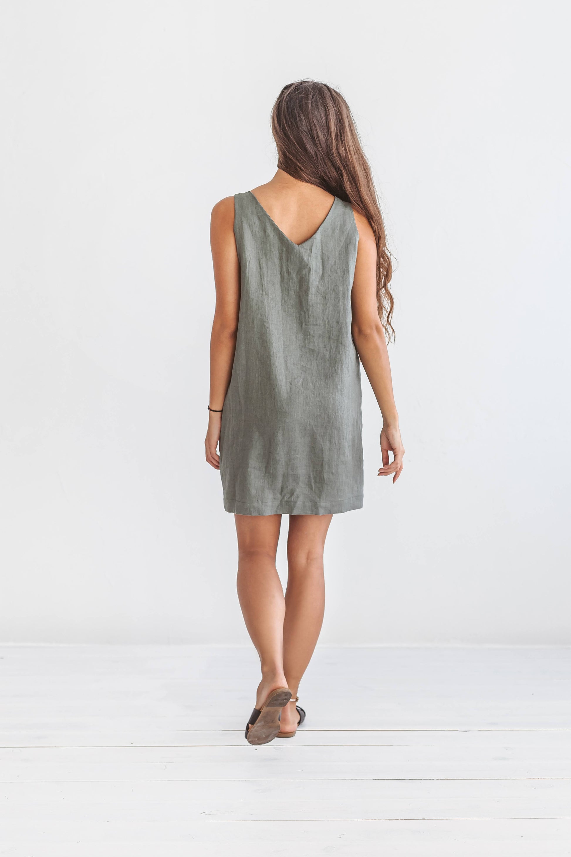 Ella linen dress side view handmade linen dress slow fashion