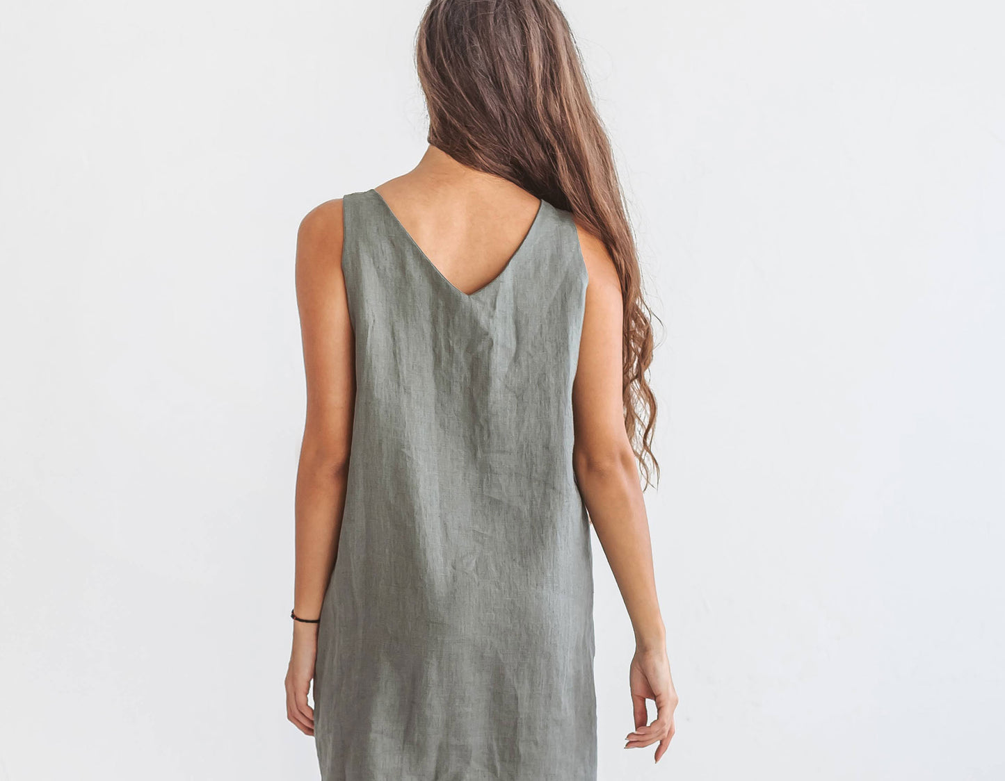 Ella linen dress detail view handmade linen dress slow fashion