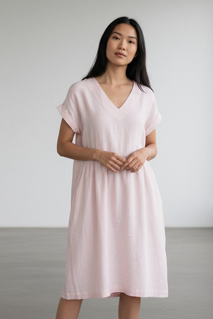 Alice linen dress – detail view, breathable linen fabric