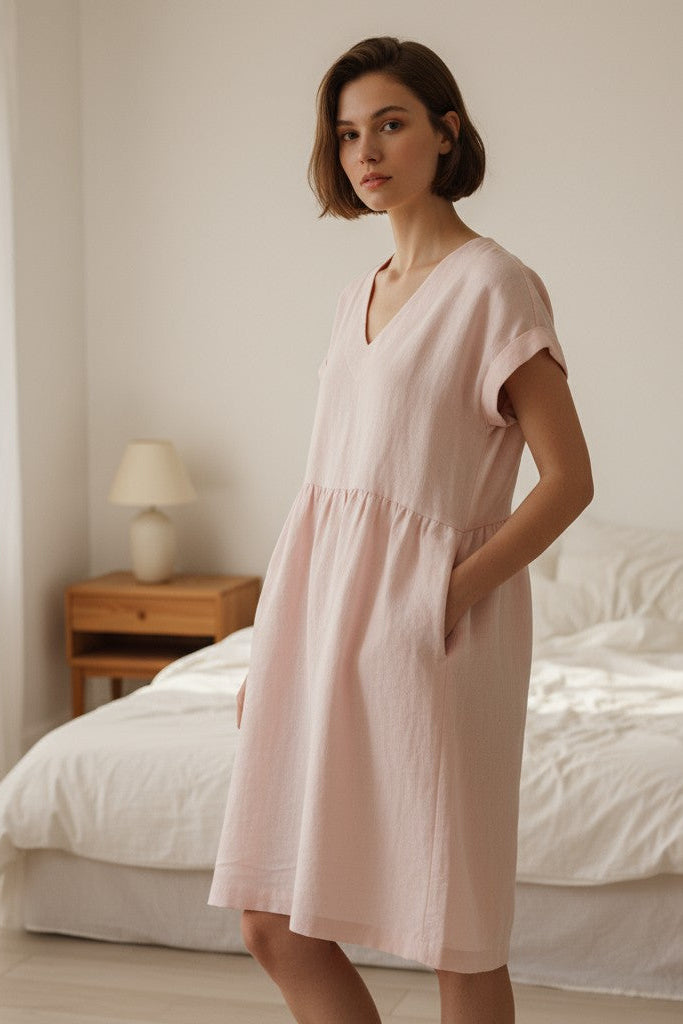 Alice linen dress – hand in pocket detail, practical in-seam pockets