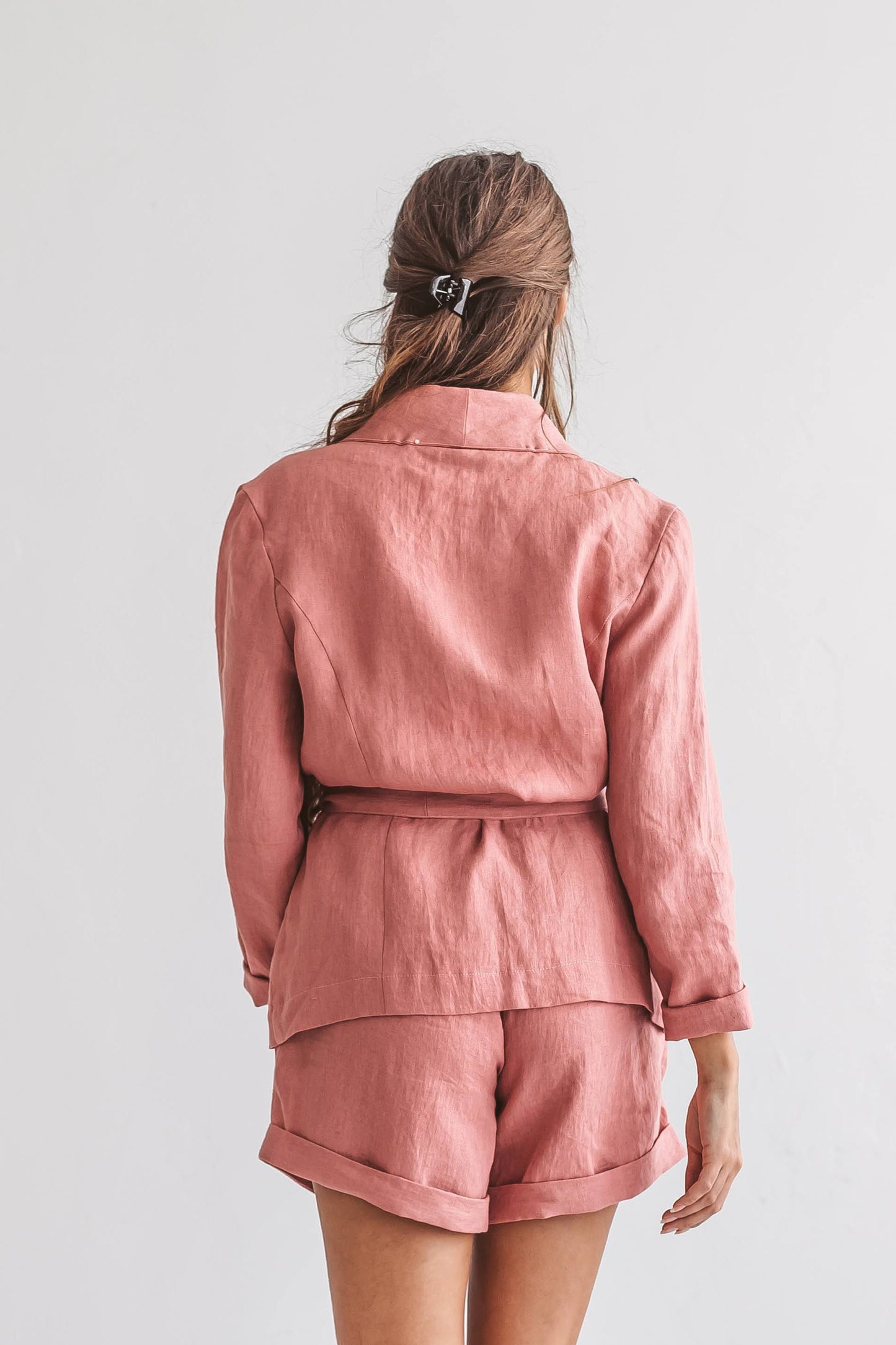 AMBER linen jacket dusty rose back close handmade linen jacket slow fashion