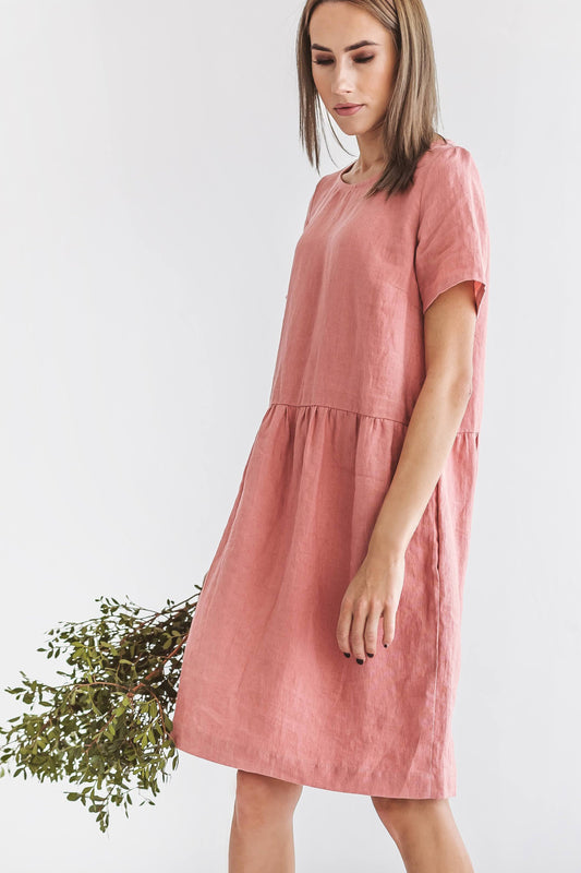 AMELIA linen dress salmon detail side handmade linen dress slow fashion