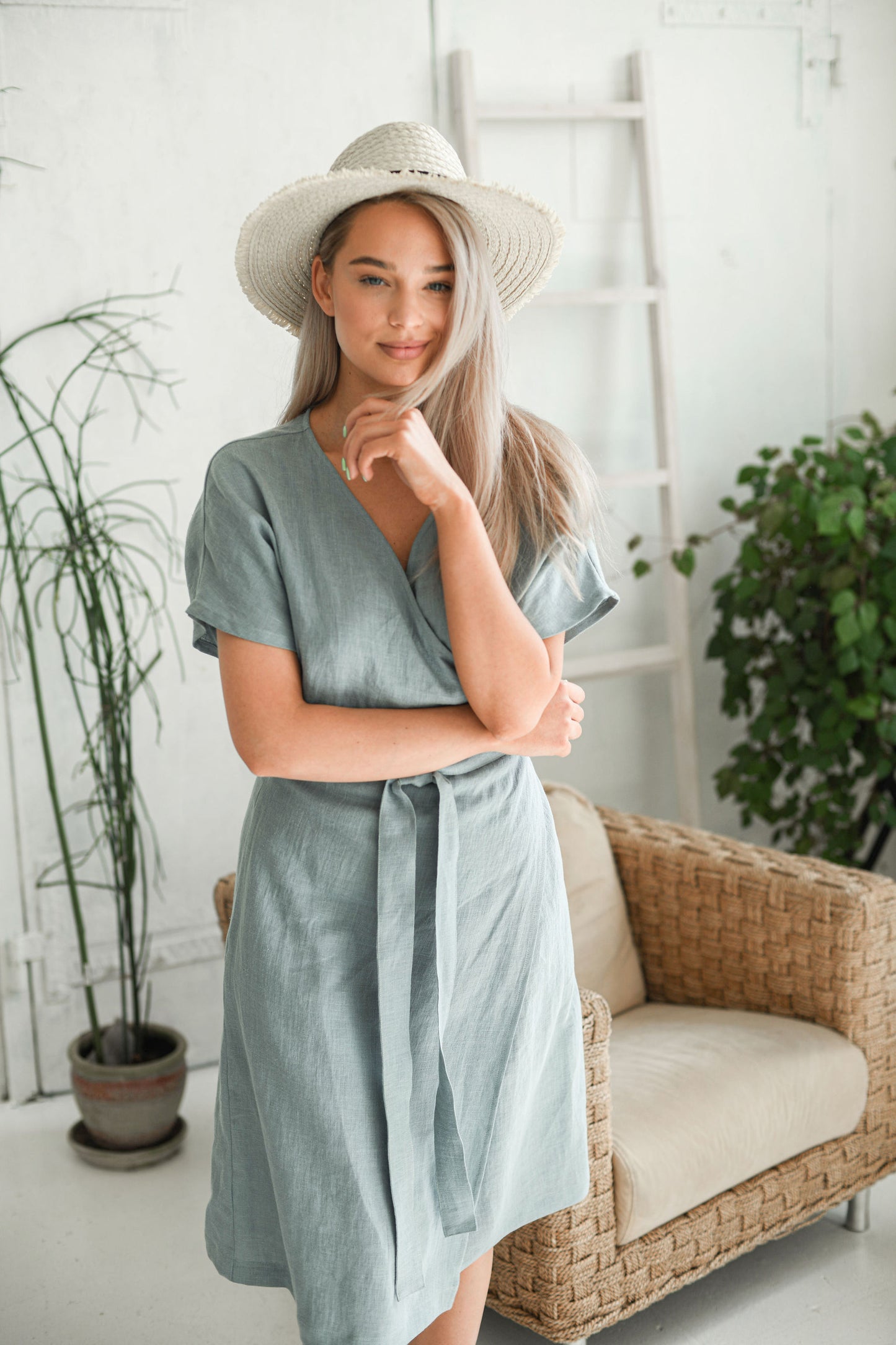 Emma linen dress side view handmade linen dress slow fashion