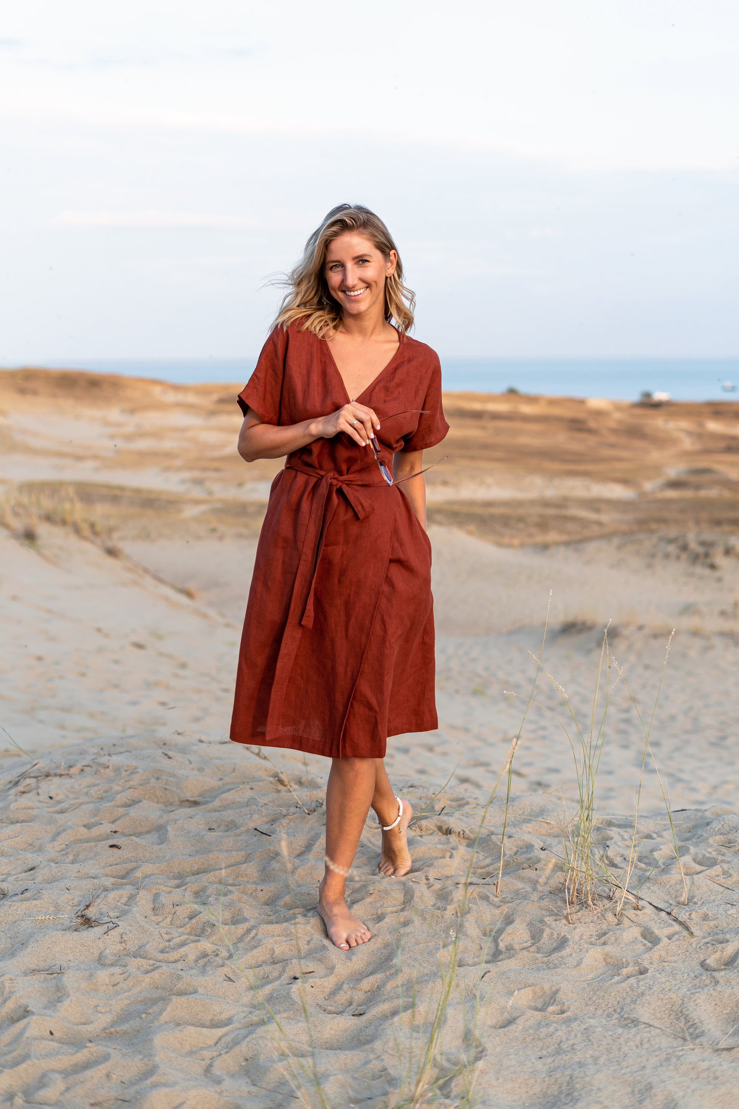 Emma linen dress side view handmade linen dress slow fashion