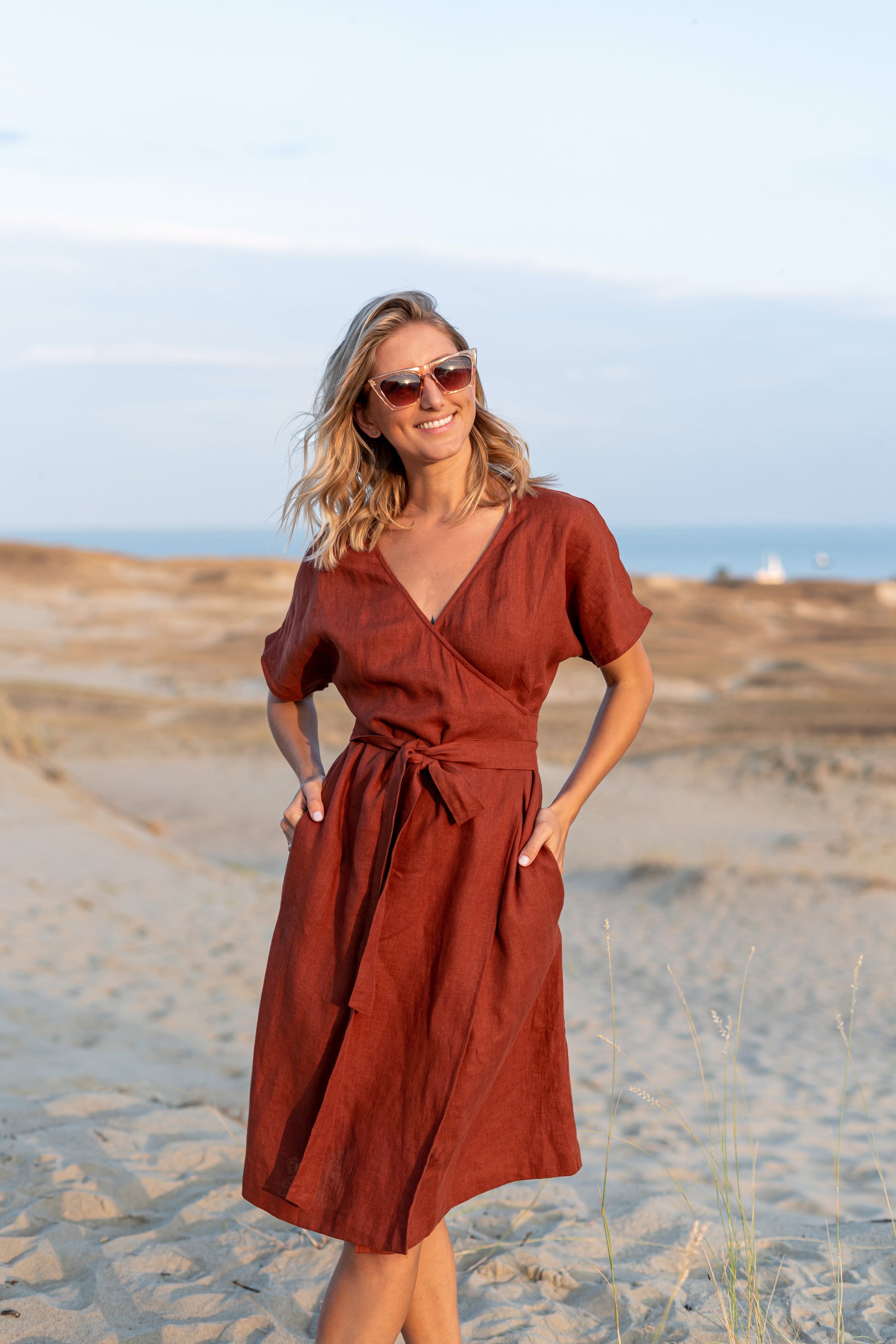 Emma Linen Dress Tie Waist Midi Linen Dress | LinenSimplicity Emma Linen Dress Tie Waist Midi Linen Dress | LinenSimplicity