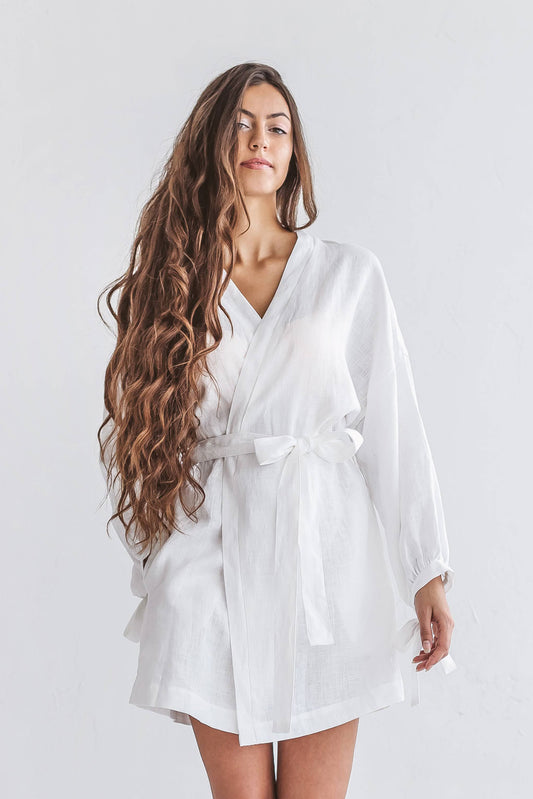 Lauren linen robe photographed outdoors showing natural movement