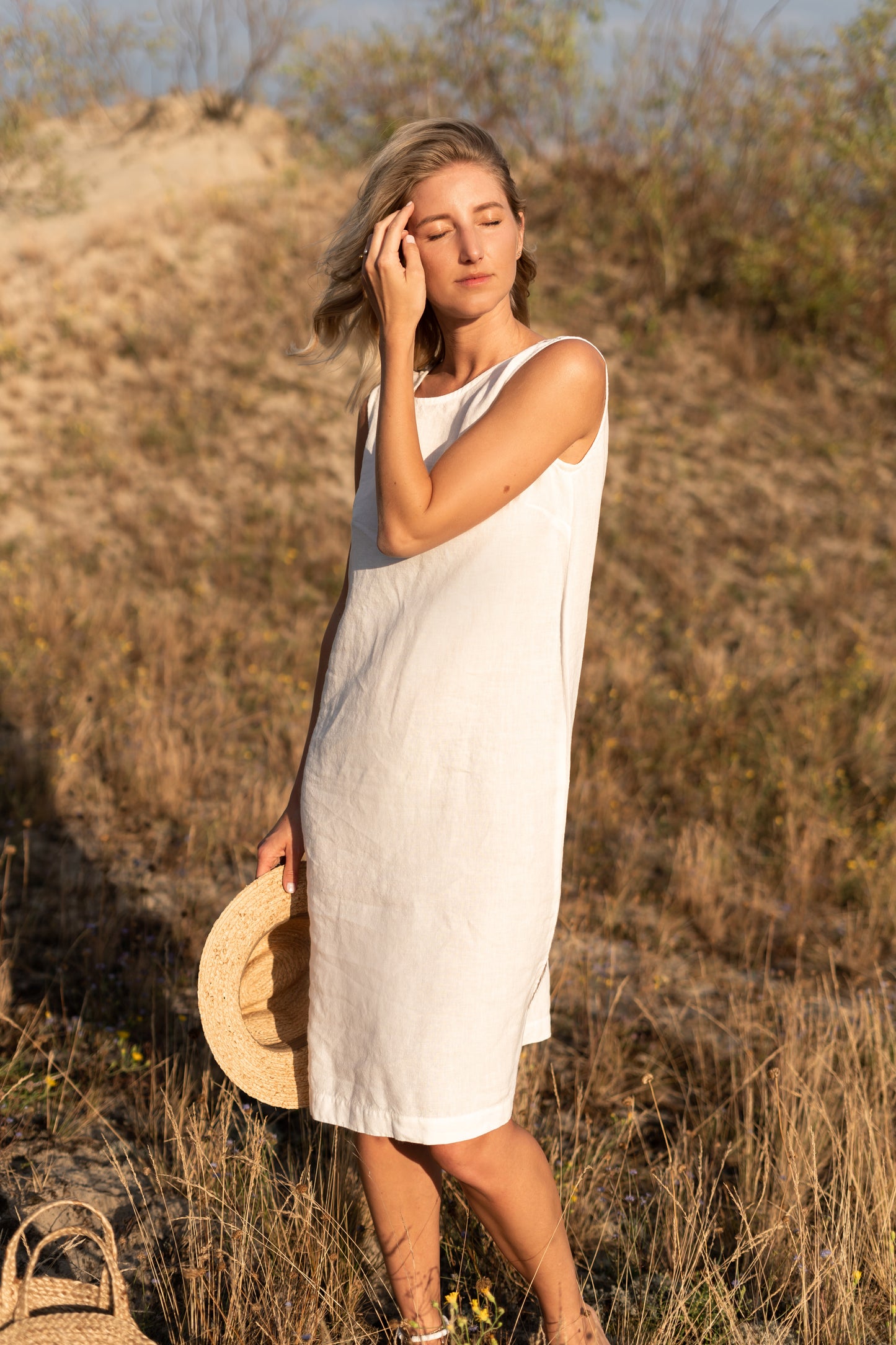 Avery linen midi dress front full view handmade linen dress slow fashion