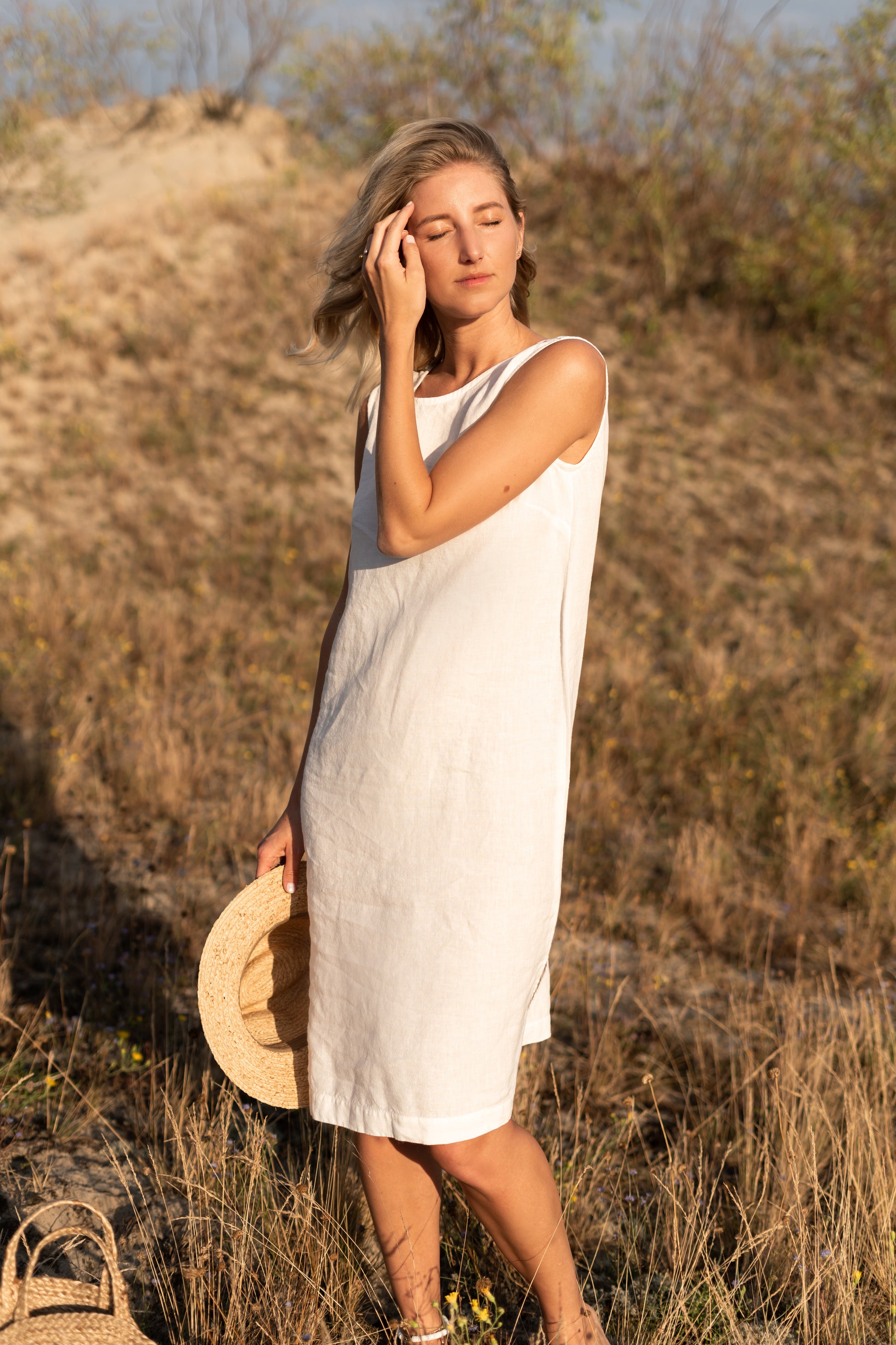 Avery linen midi dress front full view handmade linen dress slow fashion